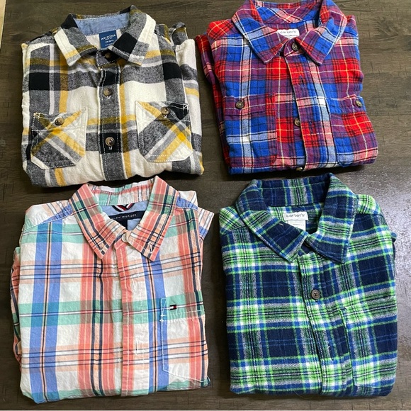 4 Plaid Long-Sleeve Button-Down Shirts - Picture 1 of 6